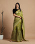 Olive Green Gold Print Chanderi Silk Saree (CHSAR08)